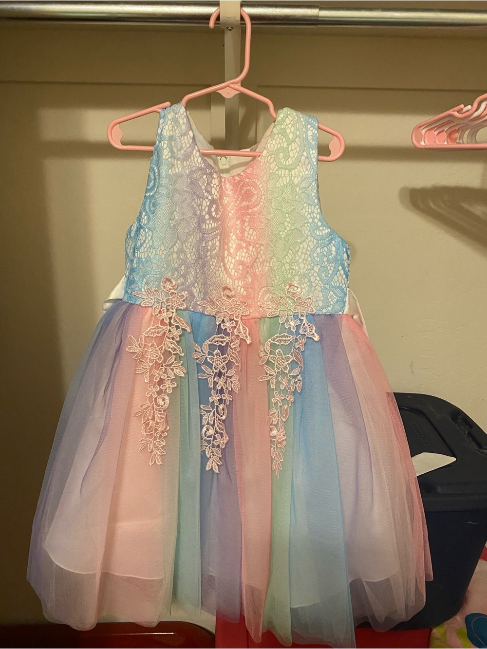 Pastel Rainbow Lace & Tulle Flower Appliqué Dress